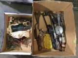 Small boxes of assorted vintage tools and household items