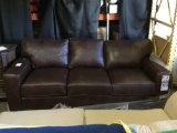 Klaussner Home Furnishings Brown Leather Sofa ****ONE OF THE CUSHIONS HAS TAPE RESIDUE*****SCRATCH