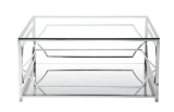 George Coffee table in high polish steel with glass top and mirrored bottom