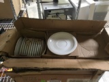 2 Boxes Small White Saucers and Small Black and Clear Food Containers