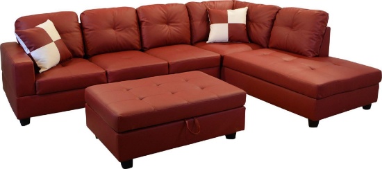 Faux Leather Russ Sectional with Ottoman by Andover Mills in Red