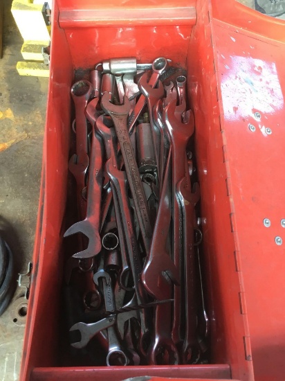 Assorted Large Wrenches and Hand Tools in Metal Box