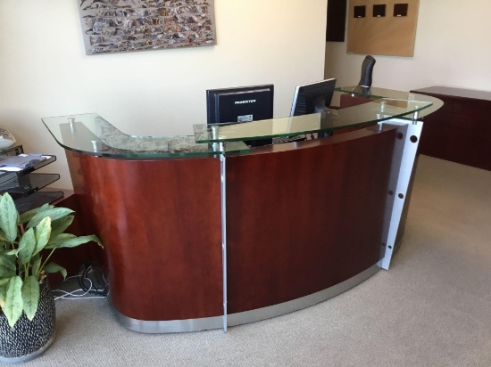 Manhattan Reception Desk. 8ft. wide in Walnut, Cherry Wood Veneer