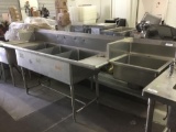 89in. Stainless Steel Commercial 3-Bay Sink w/Attached Hand/Prep Sink