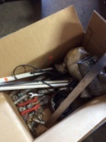 Box Of Assorted hand Tools And Lamp