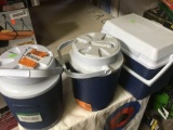 (4) Rubbermaid Water Jugs and (1) Cooler