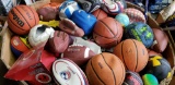 Large pallet box of assorted sports balls