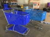 (11) Dark and Light Blue Standard-Size Plastic and Metal Shopping Carts