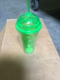 Lot of Plastic Green cups with lid and swirl straw