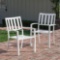 (2) Hampton Bay Lattice White Metal Slat Outdoor Dining Chairs