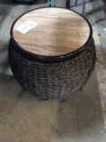 (2) Brown Wicker Round Patio End Tables