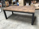 Faux Rustic Wood Dining Table w/Black Metal Legs