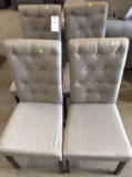 (4) Grey Tuffted Fabric Dining Chairs with Wooden Legs