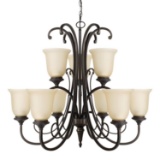 Globe Electric Beverly 9-Light Chandelier with Amber Glass Shade