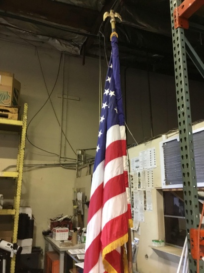 Authentic American Flag on Gold Based Pole With Eagle Top