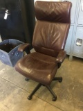 Vintage Maroon Leather Rolling Office Chair