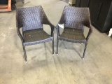 (2) Outdoor Brown Wicker Arm-Chairs