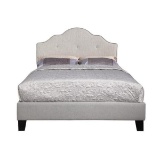 Winston Porter Anchor Bay Upholstered Panel Bed in Cream/Grey