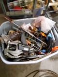 Grey Plastic Bin of Various Tools and Wire