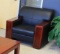 (2) Venetian Black Italian Leather w/Brown Walnut Wood Color 1-Person Sofa Chairs
