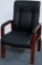 (6) Carolina Black Italian Leather w/Enriched Walnut Wood Color Guest Chairs