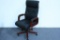 (2) Carolina Black Italian Leather w/Brown Walnut Wood Color High-Back Chairs