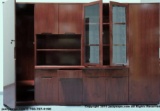 Deluxe Wall Unit with 2 drawer cabinets, 1 glass hutch, 1 hutch, and 2 side cabinets in Brown Walnut