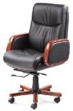 Belgium Mid-Back chair Black Italian leather and cherry gold arms