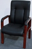 (3) Carolina Black Italian Leather w/Enriched Walnut Wood Color Guest Chairs
