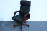 (6) Carolina Black Italian Leather w/Enriched Walnut Wood Color High-Back Chairs