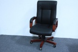 (2) Carolina Black Italian Leather w/Enriched Walnut Wood Color Mid-Back Chairs