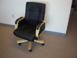 Newport Black Italian Leather w/Natural Maple Wood Color Mid-Back Chair