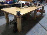 Large Custom Wooden Shop Table w/Electric Capability and Attached Vice