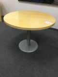 (1) Capetown Natural Light Maple Round Meeting Table 35 in. diameter with steel silver color base