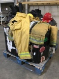 Pallet Lot of Various Assorted Fireman Clothing and Boots