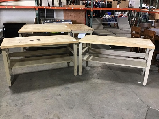 (2) Butcher-Block Top w/Metal Base Utility Tables