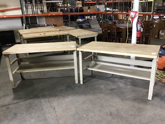 (2) Butcher-Block Top w/Metal Base Utility Tables