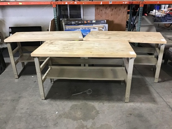 (3) Butcher-Block Top w/Metal Base Utility Tables