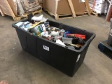 Large Plastic Bin of Assorted Household Items