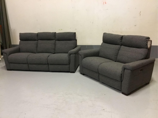 Violino Power-Reclining Manchester Pewter Fabric Sofa and Loveseat