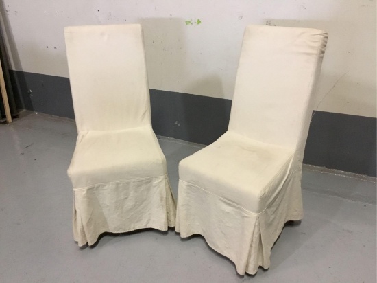 Lot of (2) Wooden Fabric Cushion Slip-Covered Dining Chairs