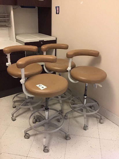 (4) Leather Doctor/Exam Rolling, Swiveling and Height Adjustable Stools