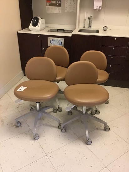 (4) Leather Patient Rolling, Swiveling and Height Adjustable Stools