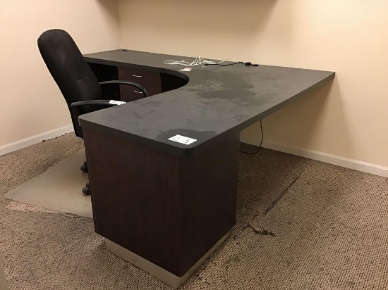 Large Wood *L* Shaped Desk with Left Return and Rolling Office Chair