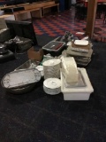 Lot of Assorted Plates, Kitchen Utensils, Kitchen Utilities Etc.