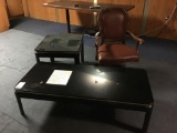 Lot of (1) Coffee Table, (1) End Table and (1) Vintage Rolling Chair