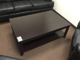 Lot of (1) Coffee Table and (1) Black Leather Chair