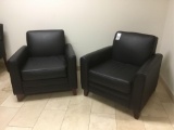 (2) Black Leather Stationary Chairs