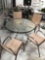 4ft Round Outdoor Patio Table With Glass Top and (4) Chairs