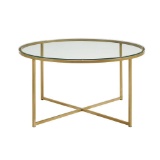 Walker Edison Furniture Company 36in. Glass/Gold Coffee Table with X-Base